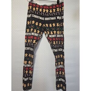 Holiday Time Ankle Black Leggings size XXL (18) Merry Christmas Gingerbread